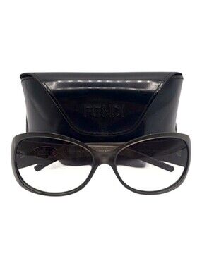 Fendi Vintage Sunglasses Gray Silver Frames Leather Temples with Hard Case